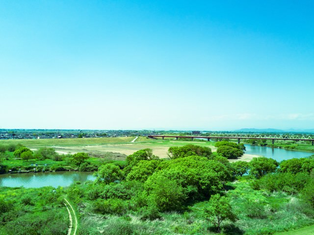 渡良瀬川の河川敷（サッカー場）の写真素材