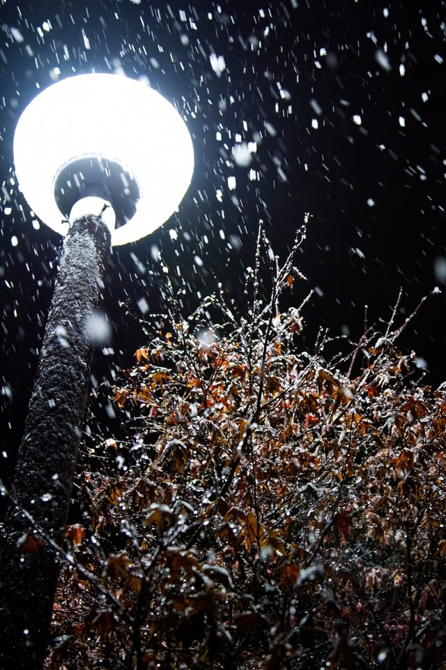 丸い街灯と雪 夜 の写真 画像 を無料ダウンロード フリー素材のぱくたそ