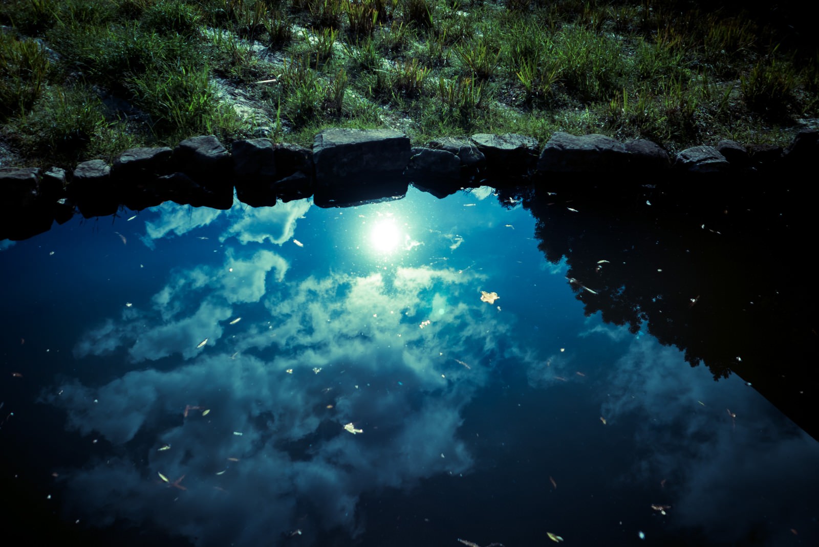 池に反射した雲と太陽の写真素材 ぱくたそ