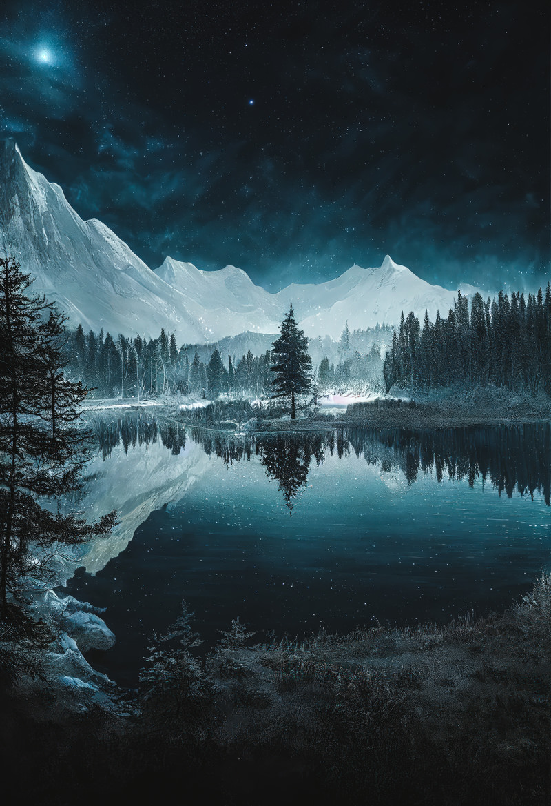 雪山と反射する水鏡の一本杉の無料AI画像素材 - ID.86146｜ぱくたそ